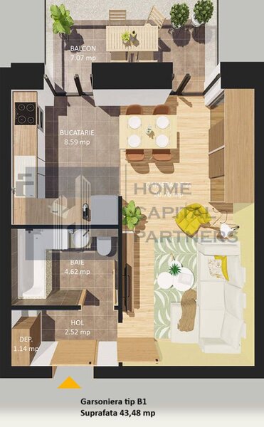 Garsoniera luminoasa, intr-un bloc exclusivist din centrul Capitalei.